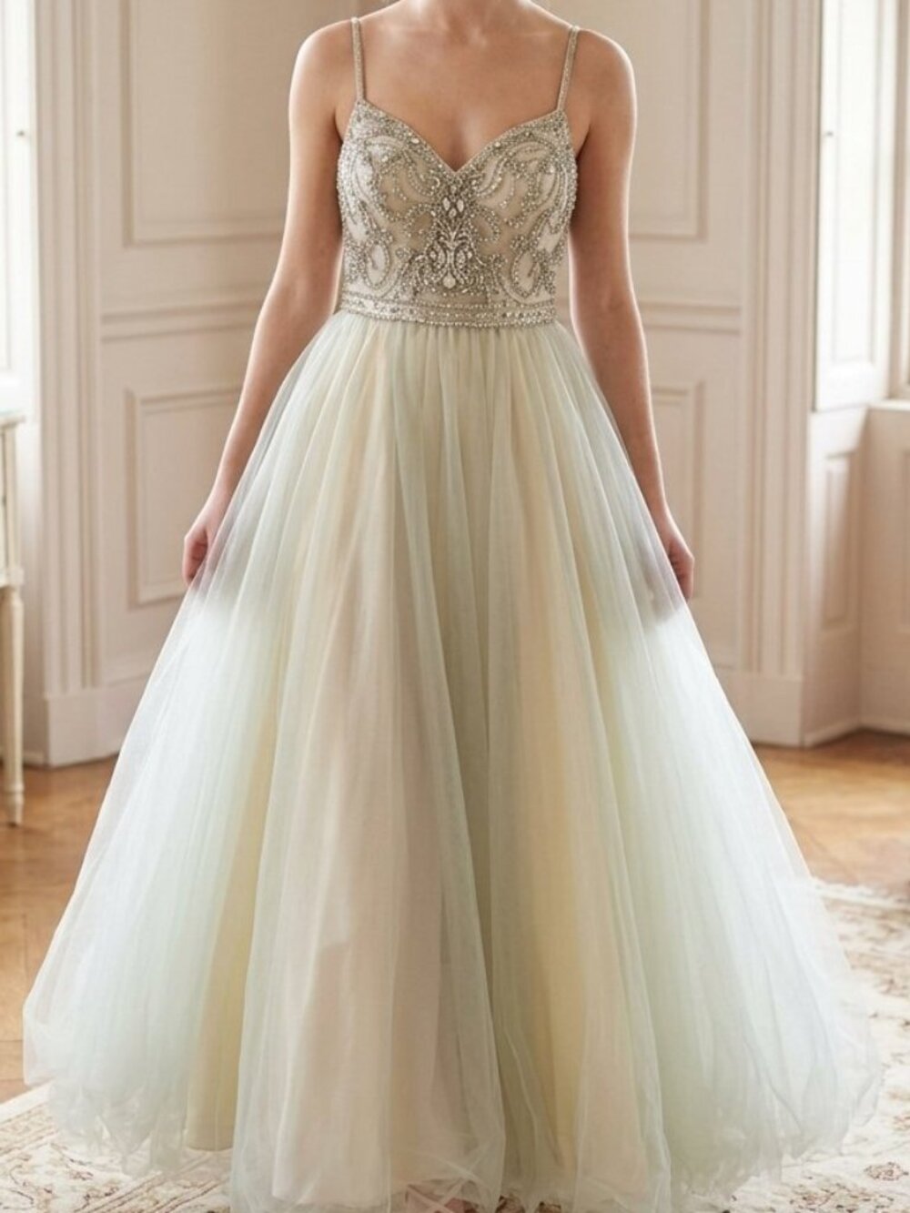 Say Yes To The Prom Seafoam Green Beaded Tulle Ball Gown Dress 1/2 XS